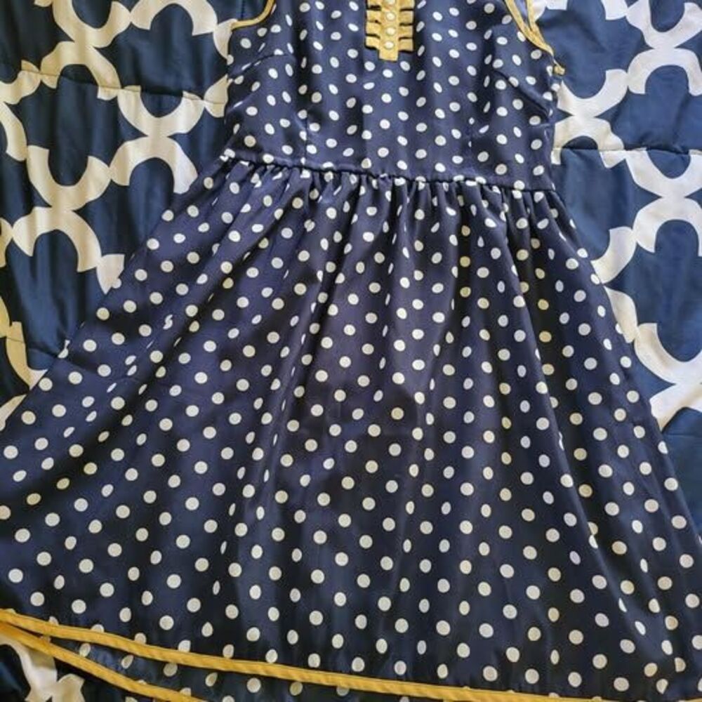 Dear Creatures Polka Dot Dress Size M Women's Navy Yellow Sleeveless